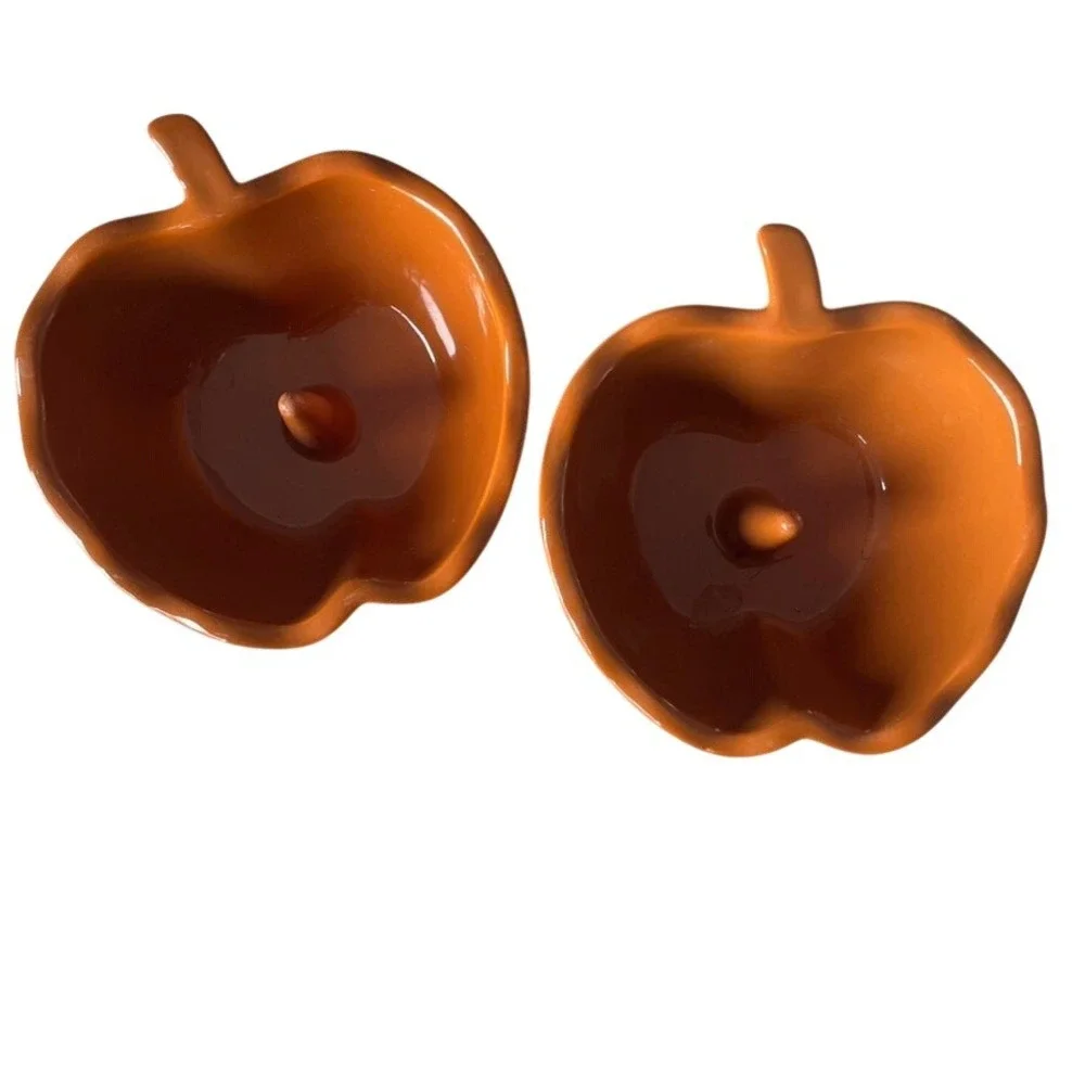 World Market Ceramic Apple Baker Set of 2 Burnt Orange Fall Bakeware Dish